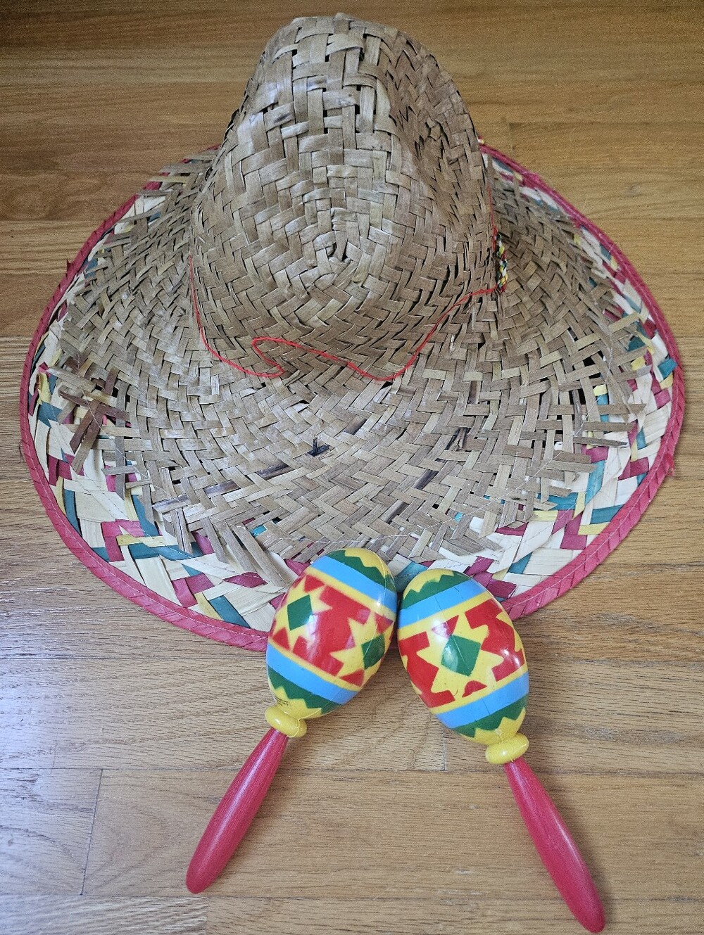 Halloween- Mexican Straw Sombrero & Multicolor Maracas